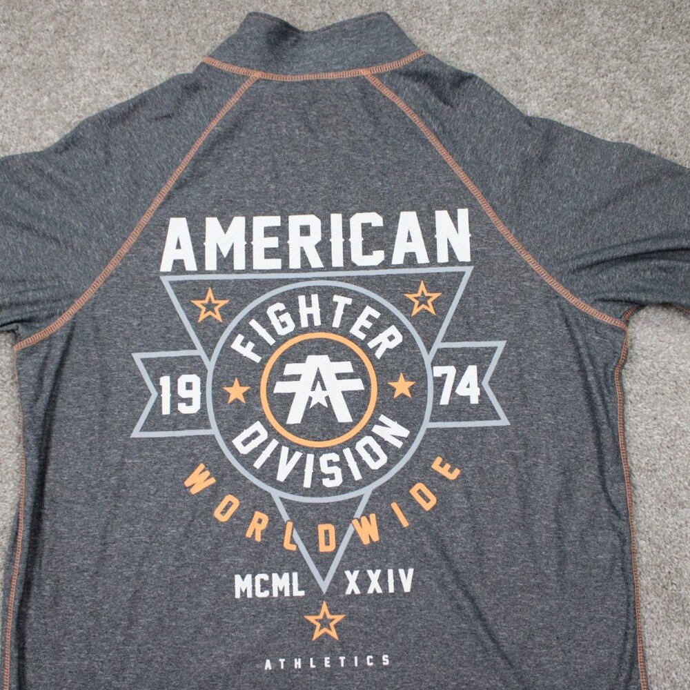 American Fighter Sweatshirt Men 2XL XXL Gray/Orange 1/4 Zip L/S Pullover Sweater